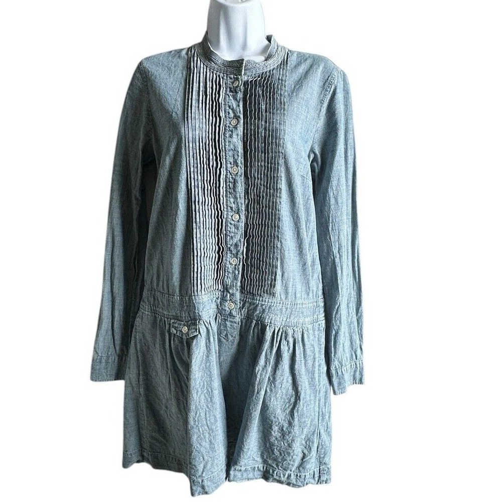 J. Crew Denim Dress Tunic Pleated Chambray Casual Size 4 Mini Boho Classic